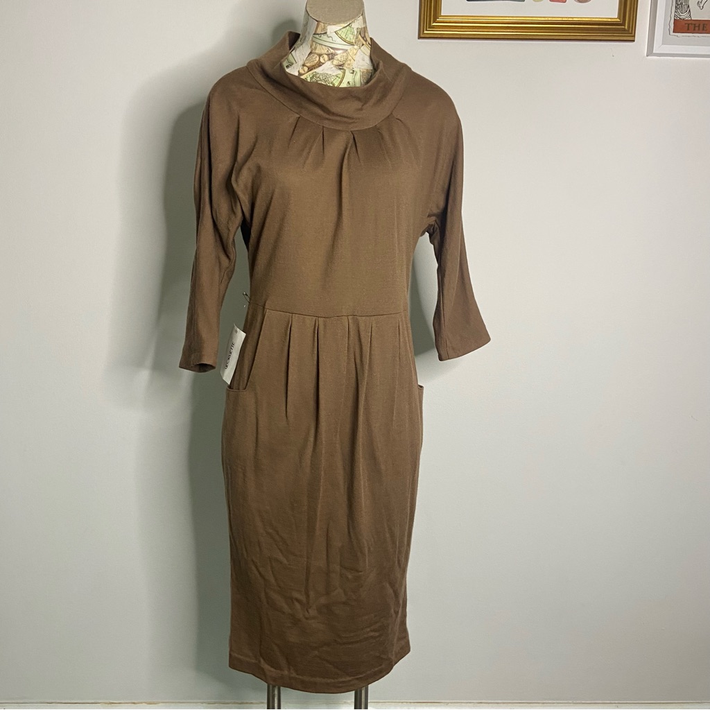 Georgette Nyc Nwt 100% Wool Vintage Marissa Dress Elegant Brown Women's Dress